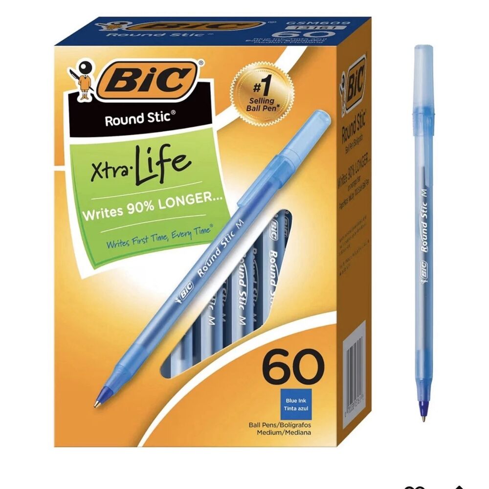 BIC Round Blue Ink Stic Xtra Life Ballpoint 1mm Medium 60/Box (GSM609-BE)